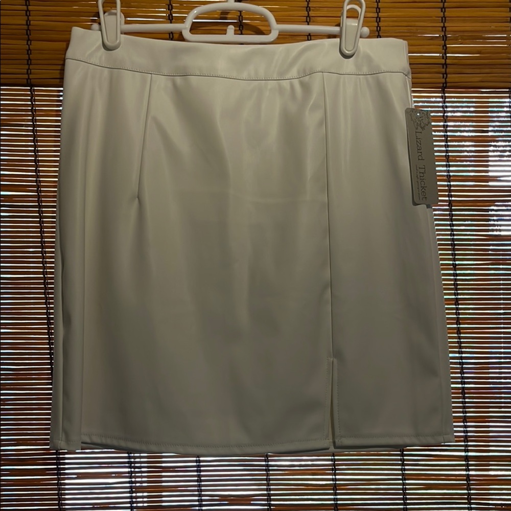 Lizard Thicket Cream Pleather Mini Skirt